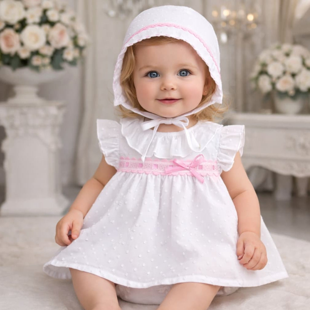 Conjunto bebé niña chambrita y braguita plumeti con lazo 622026102 – Fabricado en España