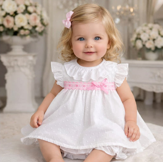 Conjunto bebé niña chambrita y braguita plumeti con lazo 622026102 – Fabricado en España