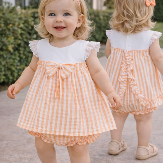 Chambrita bebé con rayas melocotón y braguita a juego BABY FERR 622026108 – Fresca, dulce y veraniega 🍑