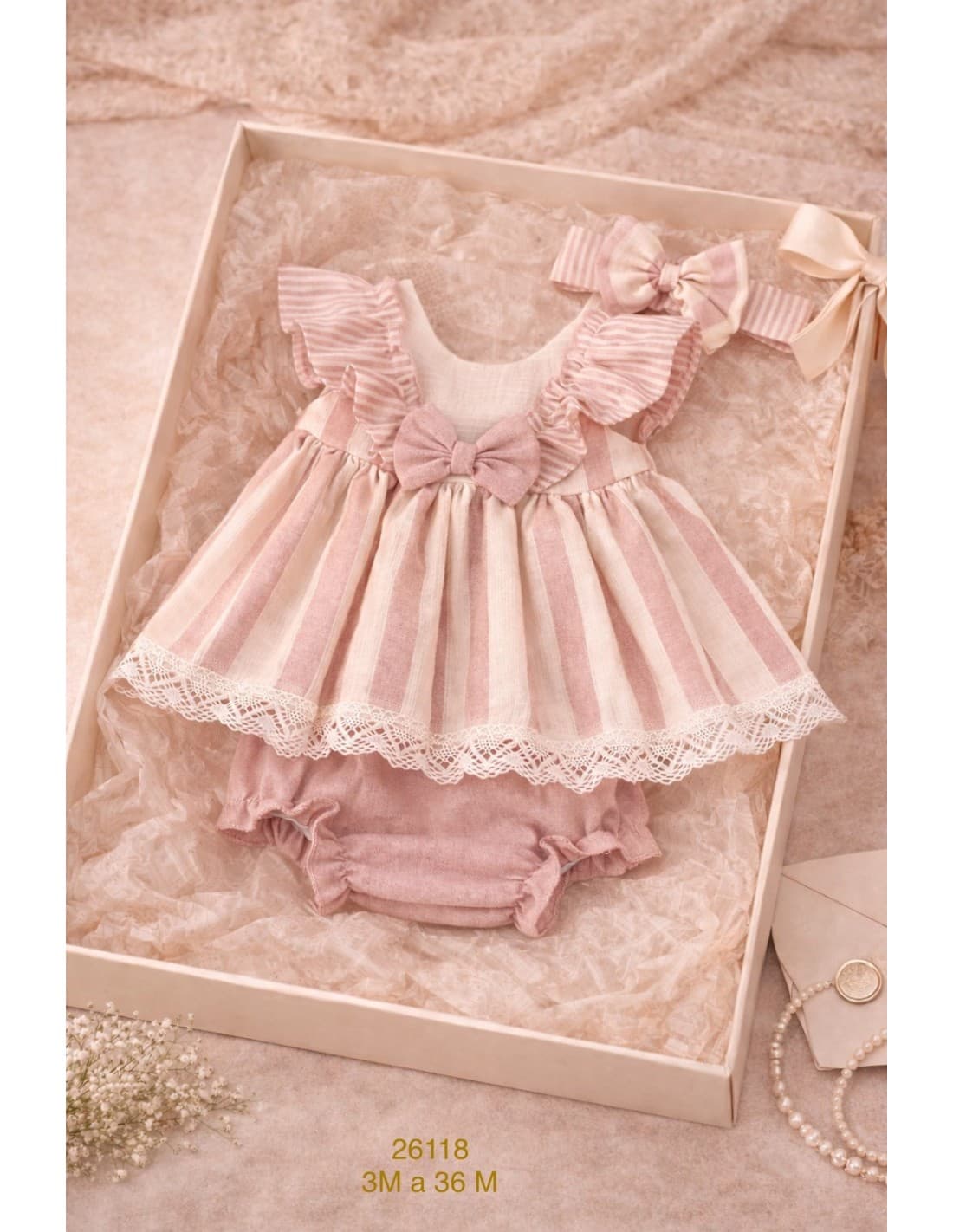 Conjunto bebé niña chambrina y braguita con encaje 622026118 – Fabricado en España