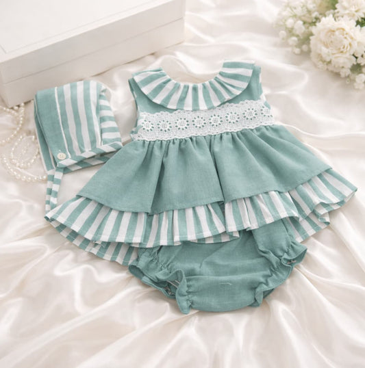 Conjunto bebé niña chambrina y braguita verde Creaciones Baby Ferr 622026119 – Hecho en España
