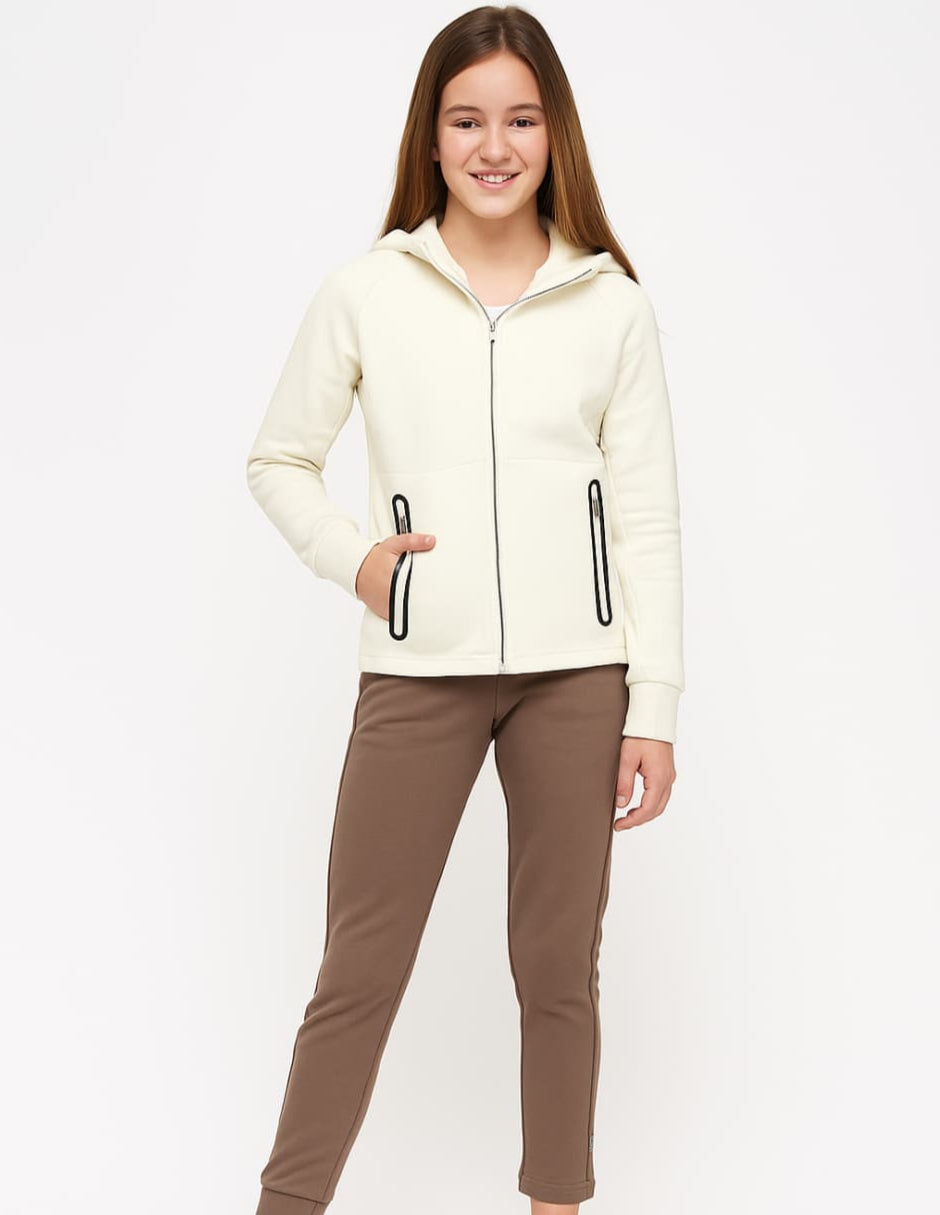 Chándal niña beige y marrón con capucha 522100270