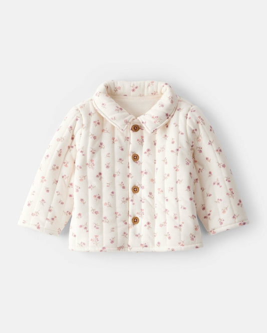 Chaqueta acolchada marfil con estampado floral