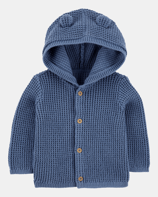Chaqueta punto canalé capucha diseño oso