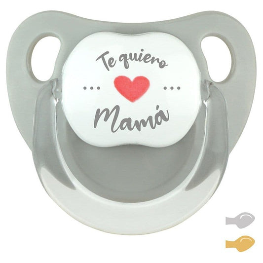 Chupete bebé “Te quiero Mamá” gris MI PIPO 025 – Personalizado, seguro