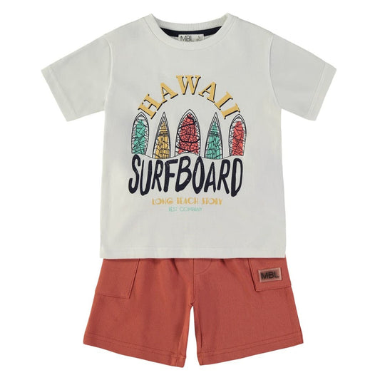 Conjunto niño verano surf blanco y teja Babybol cómodo y moderno 62062300