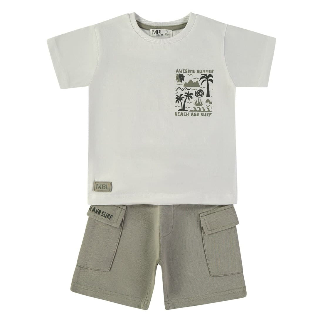 Conjunto niño verano blanco y kaki Babybol cómodo y fresco 622062305