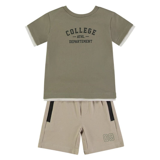 Conjunto niño verano dos piezas Babybol camiseta y bermuda beige estilo casual 622062309