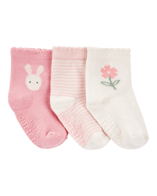 Pack 3 calcetines en rosa con rayas y estampados