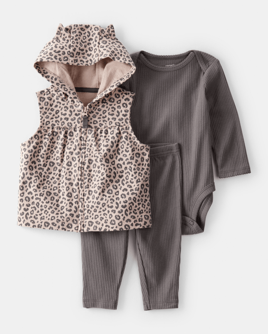 Conjunto 3 piezas con chaleco de leopardo y orejitas 3D
