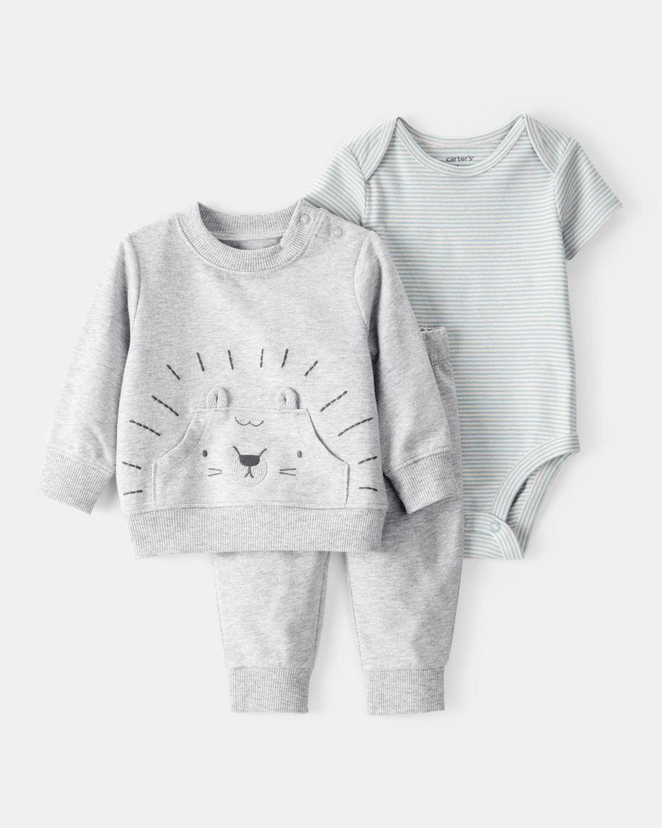Conjunto 3 piezas con sudadera de león y rayas