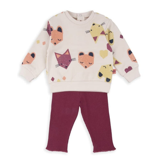 Ensemble 2 pièces bébé fille Babybol – Sweat à motifs animaux et legging bordeaux (Réf. 522151042)