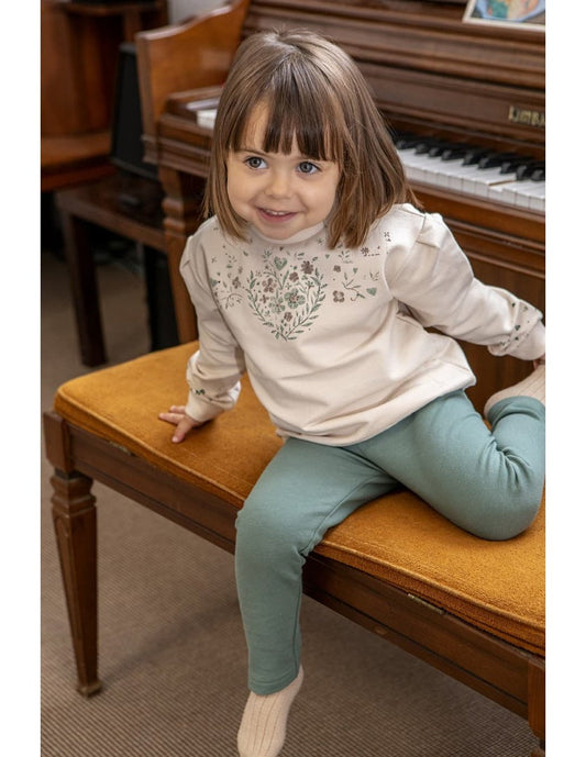 Conjunto Babybol 2 peças para bebé menina – Sweatshirt bege com flores e leggings verdes (Ref. 522151064)