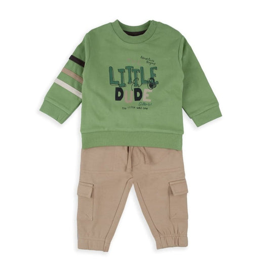Ensemble 2 pièces bébé garçon Babybol – Sweat vert et pantalon cargo beige (Réf. 522152019)