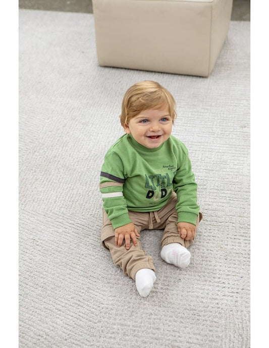 Conjunto de 2 peças para bebé menino Babybol – Sweatshirt verde e calças cargo bege (Ref. 522152019)