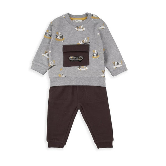Ensemble bébé garçon Babybol – Sweat-shirt avec poche + pantalon marron (Réf. 522152034)