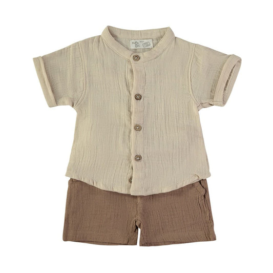 Conjunto bebé niño verano beige y marrón Babybol cómodo y natural 622062710