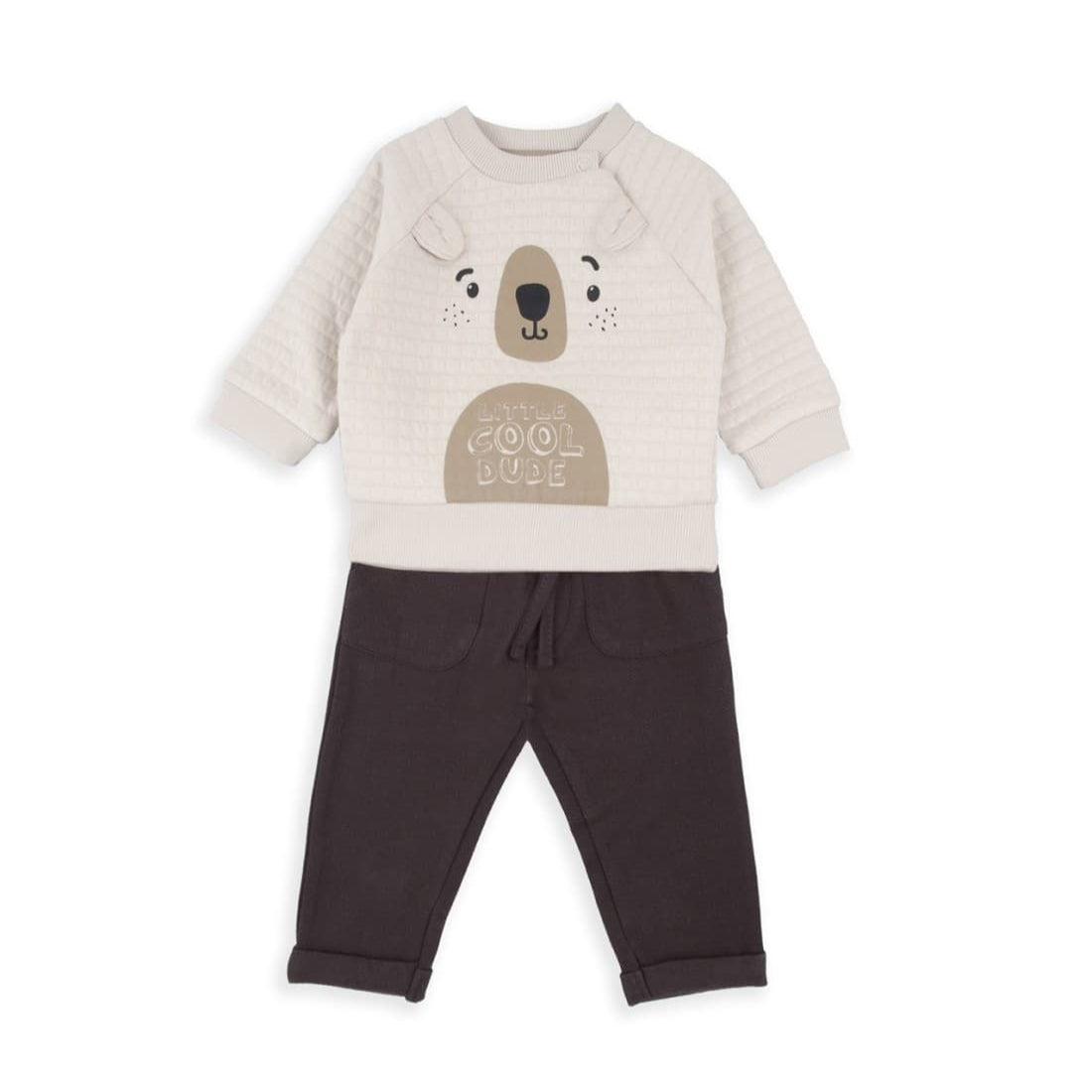 Conjunto de bebé menino Babybol bege e castanho com moletom ursinho 522152108 Design confortável e divertido