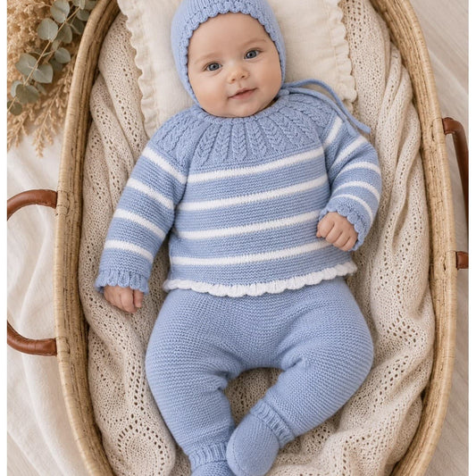 Conjunto de primera puesta celeste para bebé Alma Petit Lana 100% acrílico con gorrito 621100043