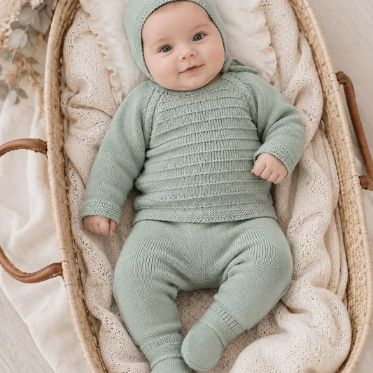 Ropa de primera puesta verde para bebé Alma Petit Conjunto de lana 100% acrílico con gorrito 621100045