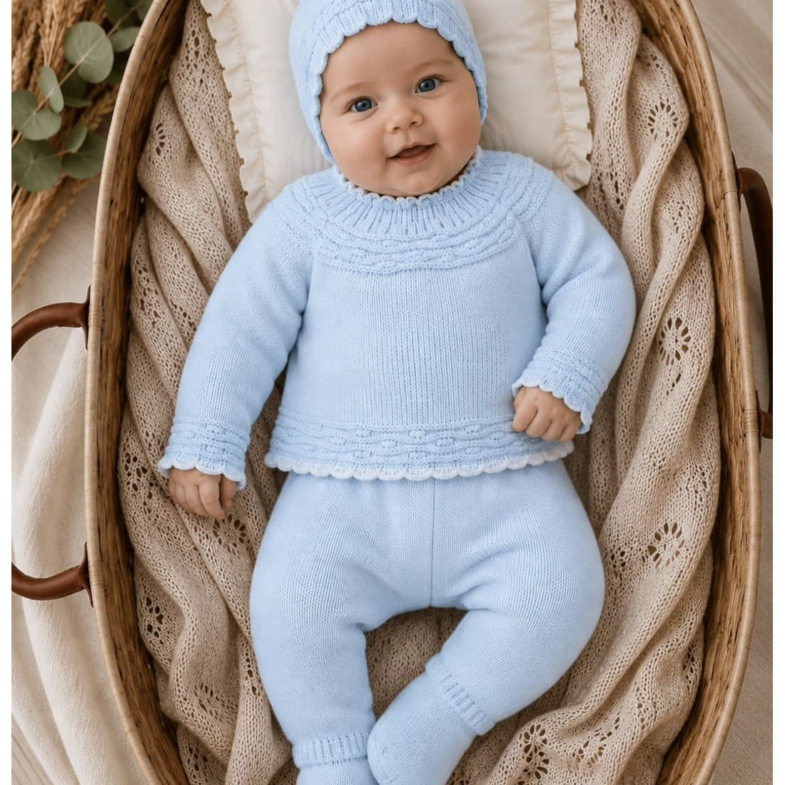Conjunto de primera puesta celeste para bebé Lana 100% acrílico con gorrito Alma Petit 621100400
