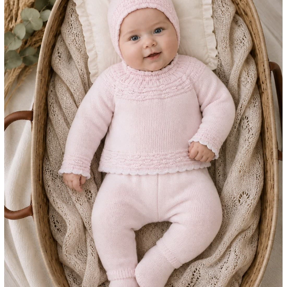 Conjunto de primera puesta rosa para bebé Lana 100% acrílico con gorrito Alma Petit 621100400