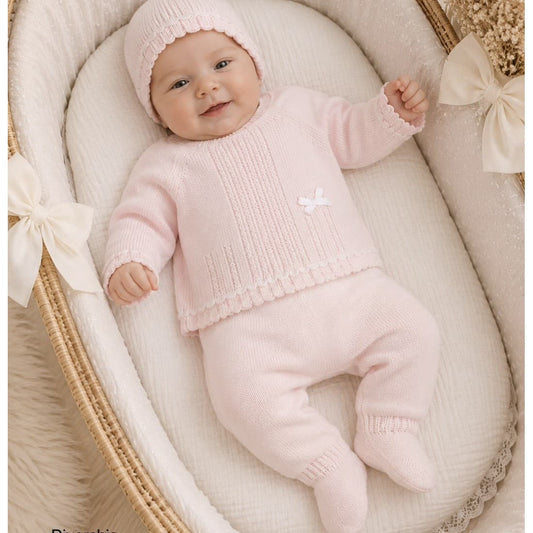 Conjunto de bebé de lana Diverchic con capota y polaina 621129910 Rosa