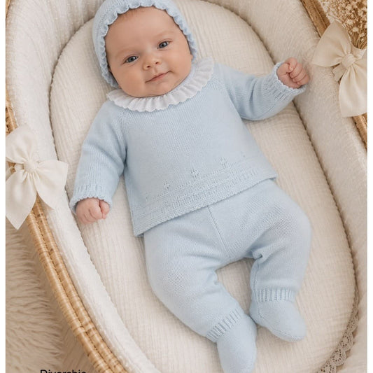 Conjunto primera puesta bebé de lana Diverchic con capota y polaina Diverchic 621129915 – celeste