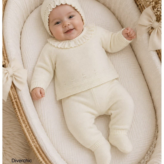 Conjunto primera puesta bebé de lana Diverchic con capota y polaina Diverchic 621129915 – crudo