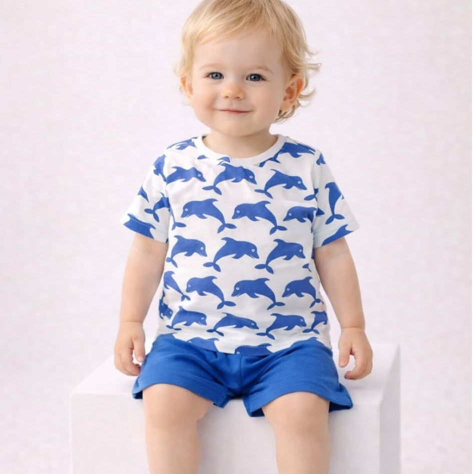 Conjunto bebé niño Alma Petit camiseta delfines y pantalón azul 322000093