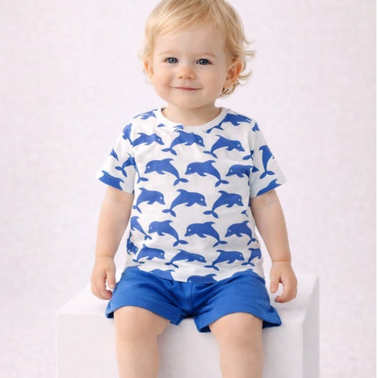 Conjunto bebé niño Alma Petit camiseta delfines y pantalón azul 322000093