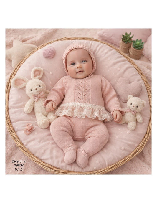 Conjunto bebé de hilo 3 piezas primera puesta color salmón – Diverchic 621029802