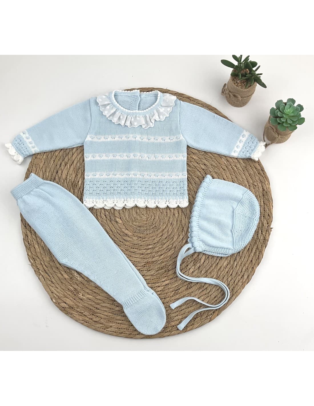 Conjunto bebé de hilo 3 piezas primera puesta – Diverchic 621029805