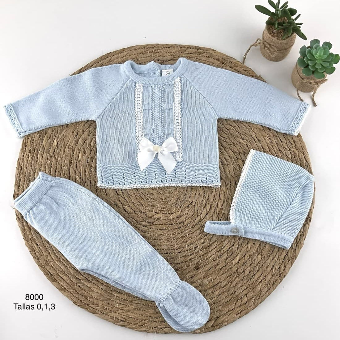 Primeiro conjunto de bebé em pérola 8005 Pelottas Celeste