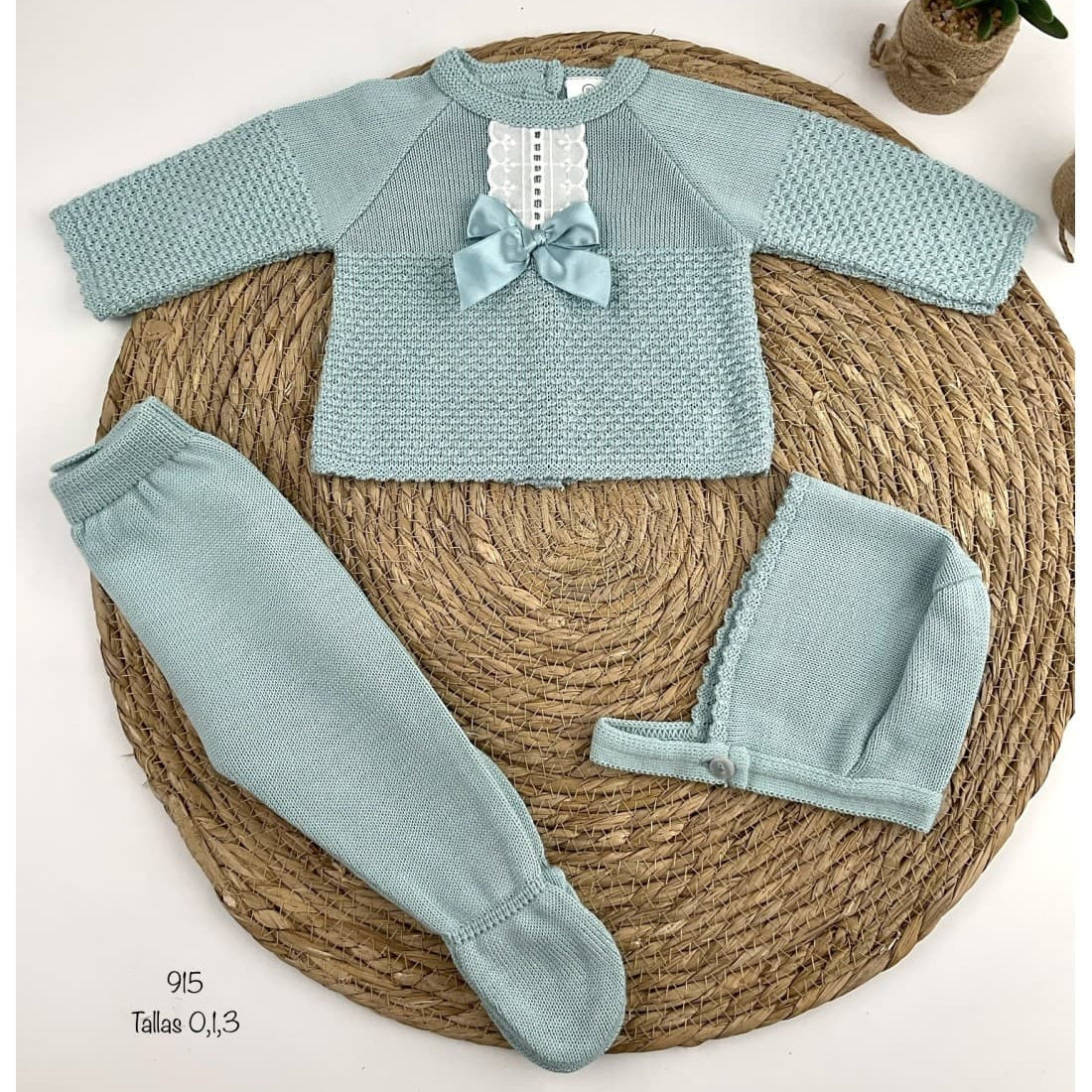 Conjunto bebé de hilo con gorrito Pelottas cinta lacito 621000915