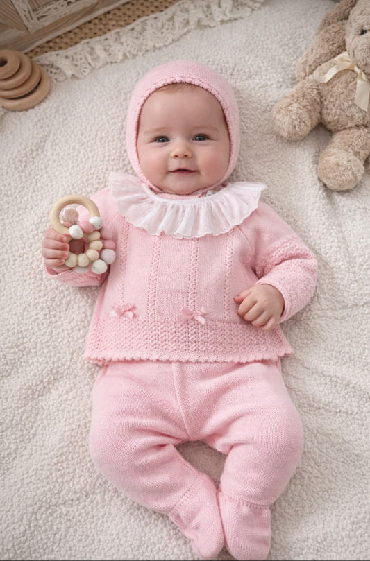 Conjunto primera puesta para bebé perlé volantes 621001015 PELOTTAS rosa