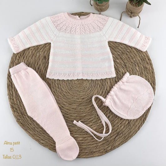Conjunto de hilo perlé 3 piezas para bebé Alma Petit rayas rosa 521000015