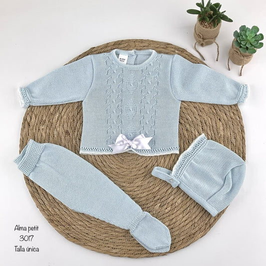 Conjunto primera puesta para bebé Alma Petit 3017 Celeste