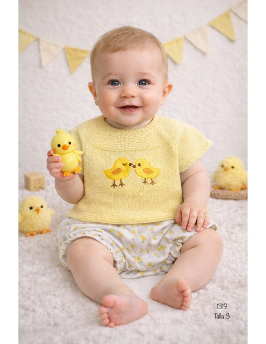 Conjunto Bebé de Hilo Manga Corta Pelottas 621001320 Pollitos – Frescura y Dulzura para Primavera-Verano