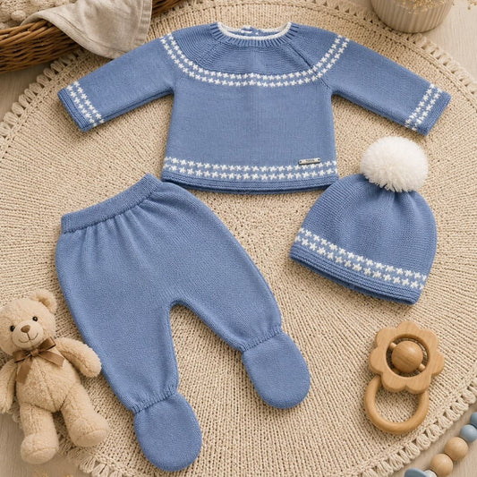 Conjunto de bebé de lana primera puesta 3 piezas con polaina y gorro Pelottas 621102024 Azul