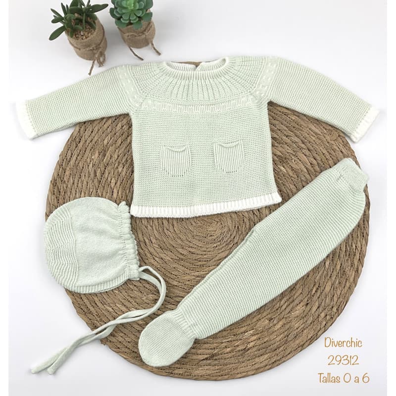 Ensemble bébé en laine verte Diverchic 321129312 Douceur, confort et design artisanal 