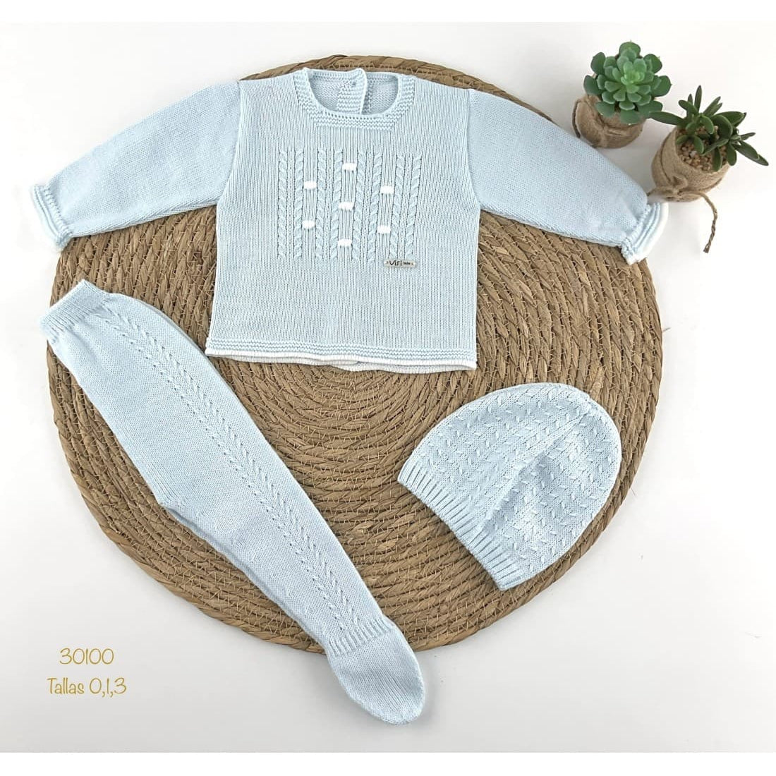 Conjunto primera puesta para bebé lana Visi 421130100 celeste espigas
