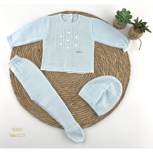 Conjunto primera puesta para bebé lana Visi 421130100 celeste espigas