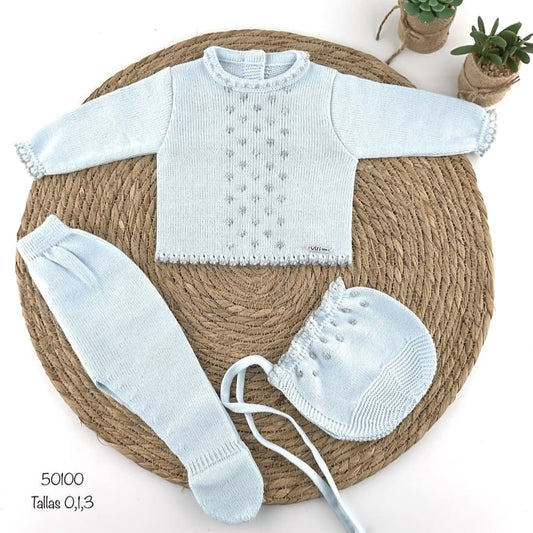 Conjunto bebé lana tres piezas Visi 521150100 celeste