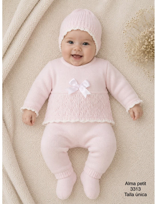 Conjunto primera puesta para bebé de lana 3313 Rosa Alma Petit