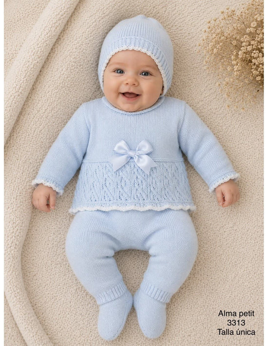 Conjunto primera puesta para bebé de lana 3313 Celeste Alma Petit