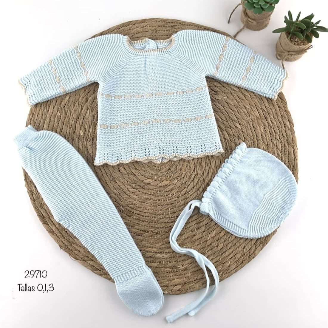 Ensemble bébé trois pièces en laine Diverchic 521129710 Celeste 