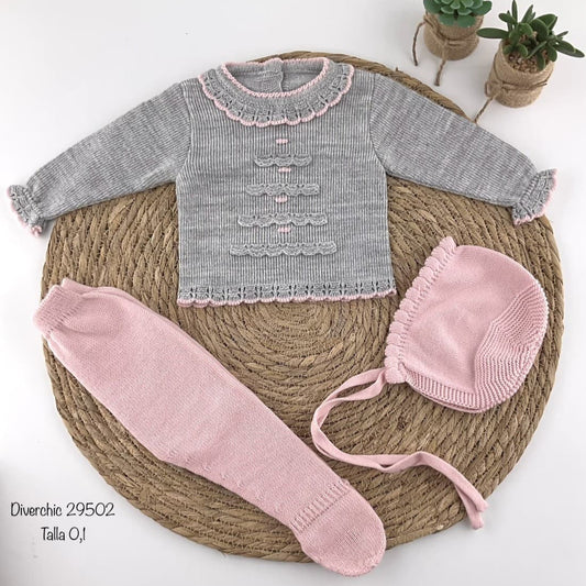 Conjunto bebé lana Diverchic gris y rosa 29502 Dulzura, confort y diseño artesanal