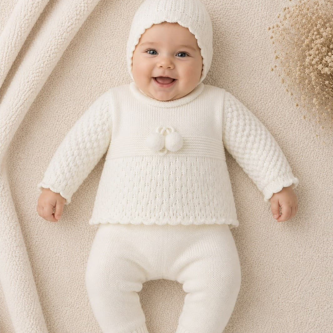 Primeiro conjunto de lã do bebé 3314 Celeste Alma Petit renda