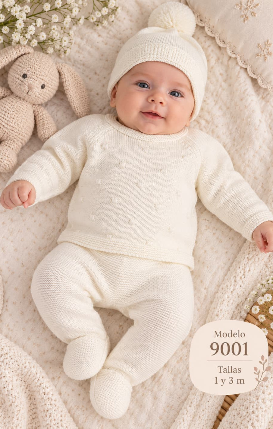Conjunto de lã Glory Baby – Azul Claro com Pompons 27109 (0 a 6 meses) 